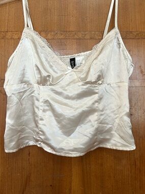 Divided Cream Satin Lace-Trim Cami